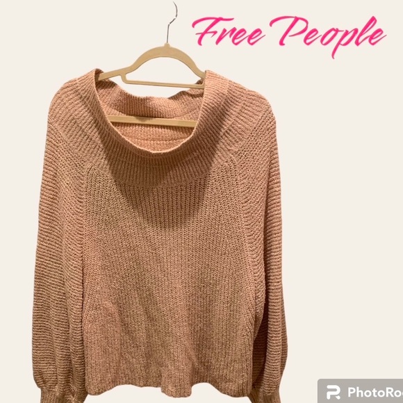 EUC  Free People Edessa Off-Shoulder cotton blend Beige Sweater for Women Sz L - Picture 6 of 14